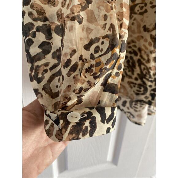 Baily 44 Cheetah Print Sheer Button Up Blouse Career Glam Size Medium - Picture 5 of 8